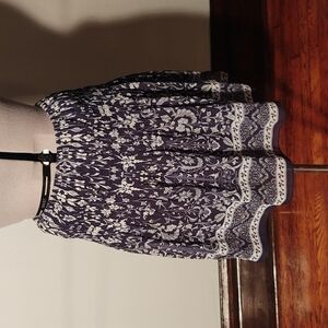 Max Studio Navy Blue and White Floral Skirt Sz S